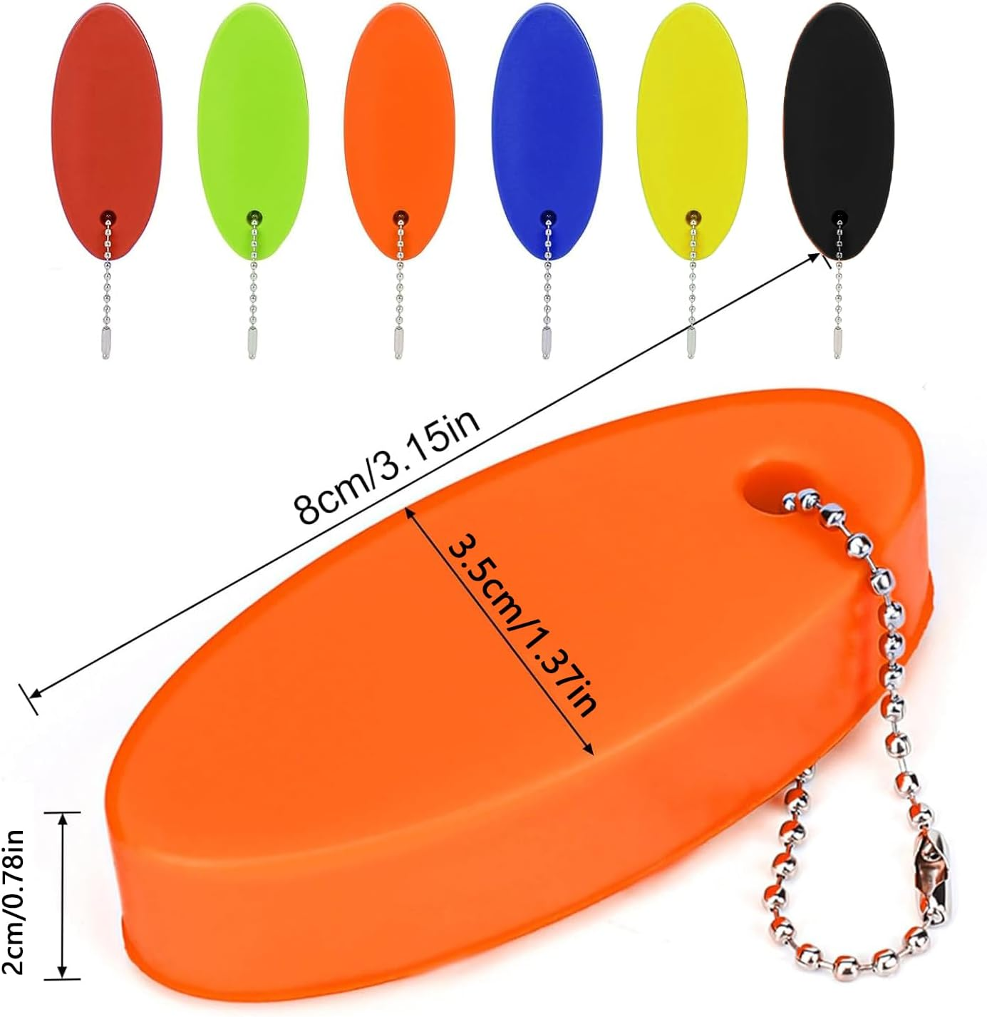 6Pcs Boat Key Floating Keychain, Keychain PU Bright Color Oval Floating Key Ring Boat Key Float for Boating Surfing Fishing Outdoor Water Sports (6 Colors) image number 1