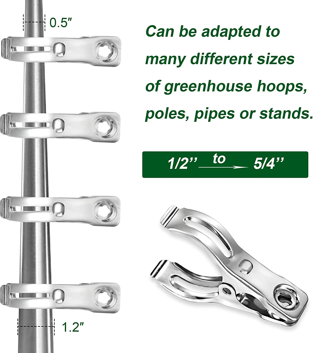 60 Pcs Row Cover Clips, Garden Clamps for Netting, Greenhouse Clamps Made of Stainless Steel, Have a Strong Grip of Greenhouse Clips, for 1/2'', 3/4'', 1'' Garden Hoops or Pvc image number 6