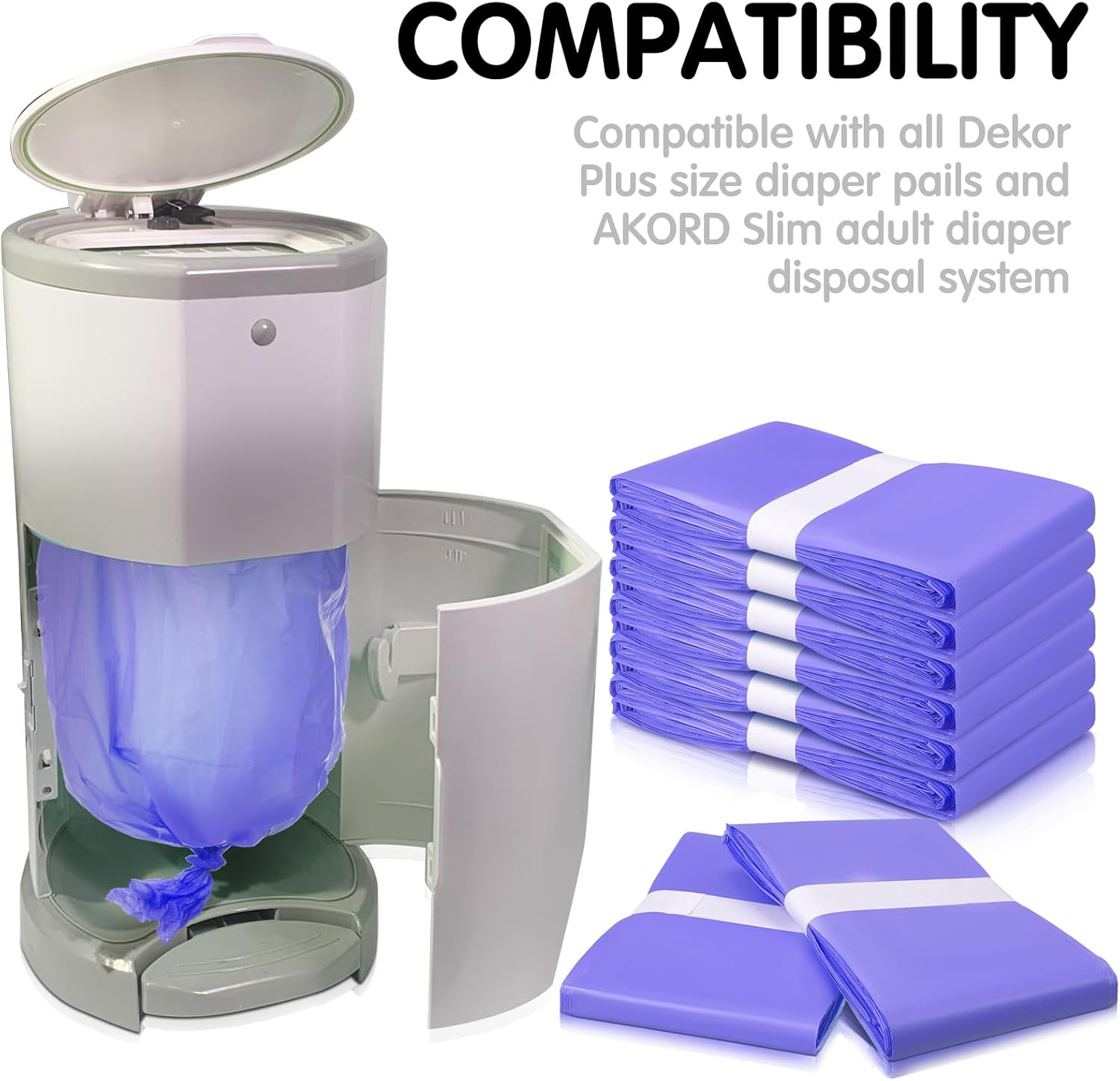 Yeaqee 12 Pack Diaper Pail Refills Bags Compatible with Dekor plus Adult Diaper Pail Liner Baby Scented Diaper Pail Bags Hold up to 7200 Diapers (Purple)