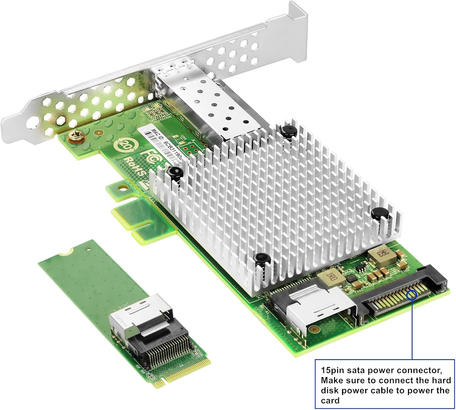 Vogzone M.2 to 10Gbe SFP+ NIC, Single SFP+ Port with Intel 82599 Chip, M.2 + M Key + SFF-8087 with 35Cm(13.7In) Cable, 10 Gigabit Network Card for Windows, Linux, UEFI image number 1