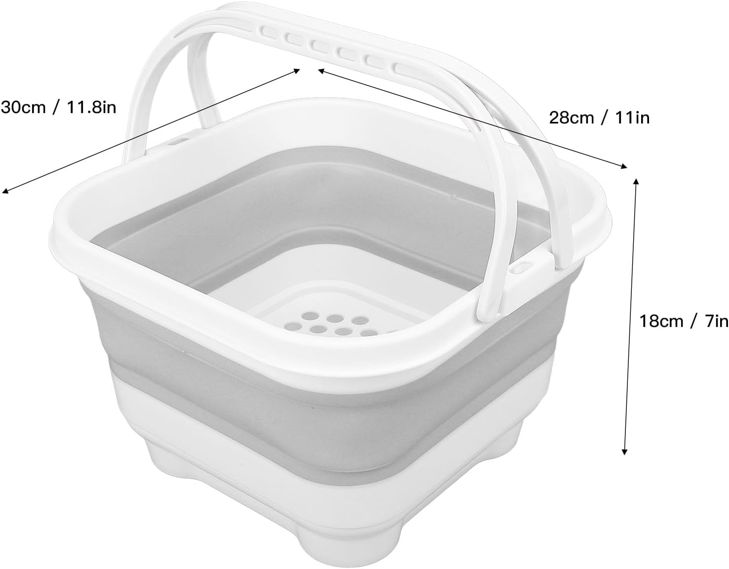 Toy Storage Box Foldable, Cute Bath Toy Organizer with Removable Base Quick Drain High Capacity for Toiletries Towels Bathroom Toy Holder (White+Grey) - White+Blue image number 6