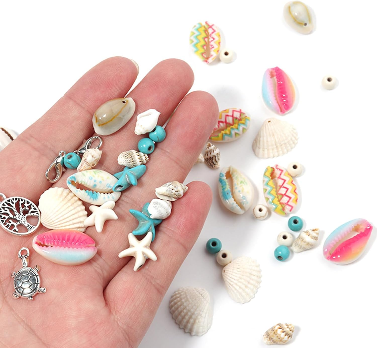 325 Pcs Ocean Jewellery Making Kit,Beach Beads Charms with Turtle Mermaid Dolphin Starfish Alloy Sea Pendants for Necklace Anklet Craft Jewellery Making (1 Set)