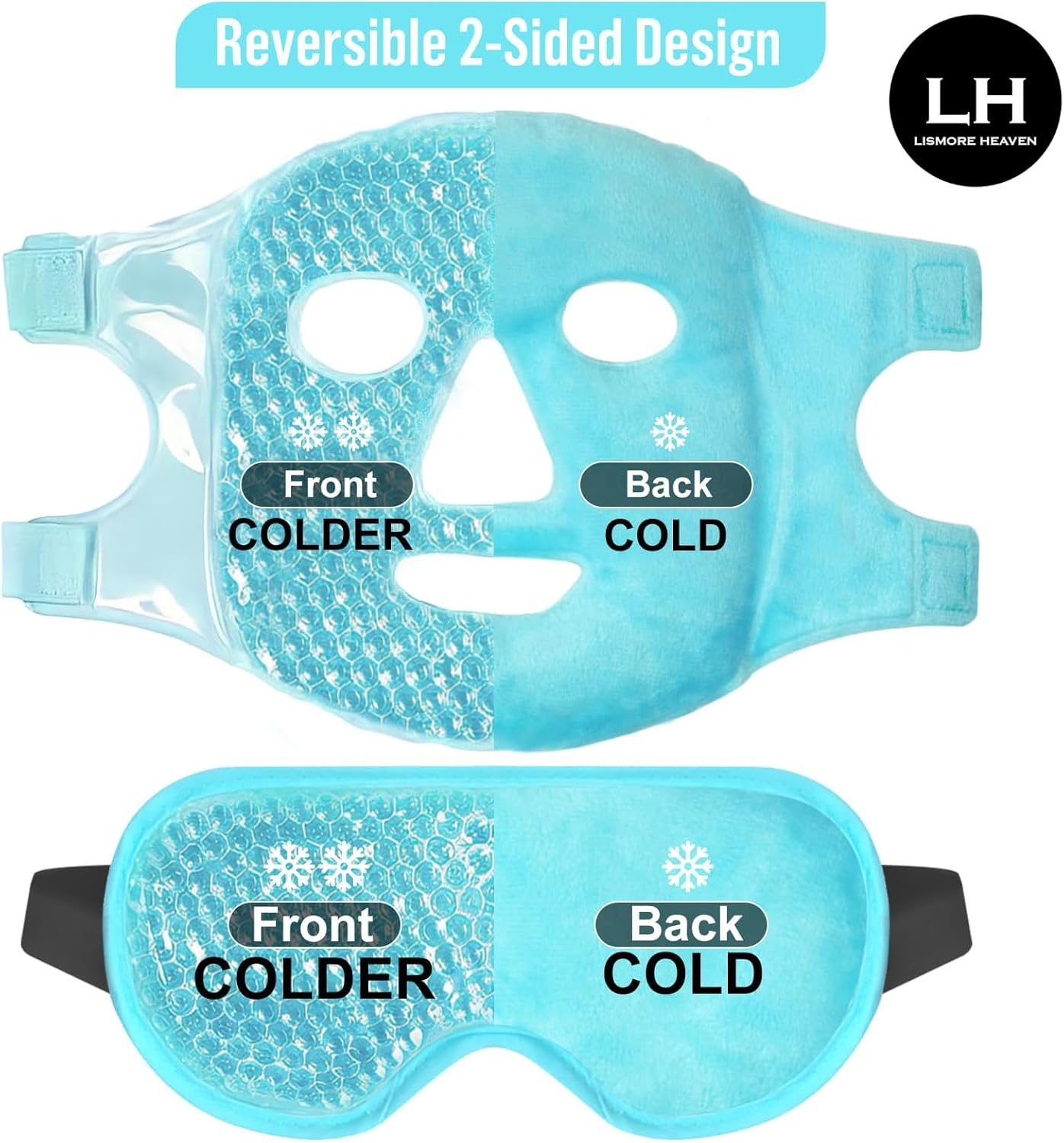 Lh-Blue Gel Eye Mask, 2 Pack Cooling Ice Sleeping Masks for Puffy Face Eyes for Men & Women, Cold & Warm Sleep Compress for Post Surgery, Puffiness, Allergies, Sinuses & Migraines- Blue image number 2