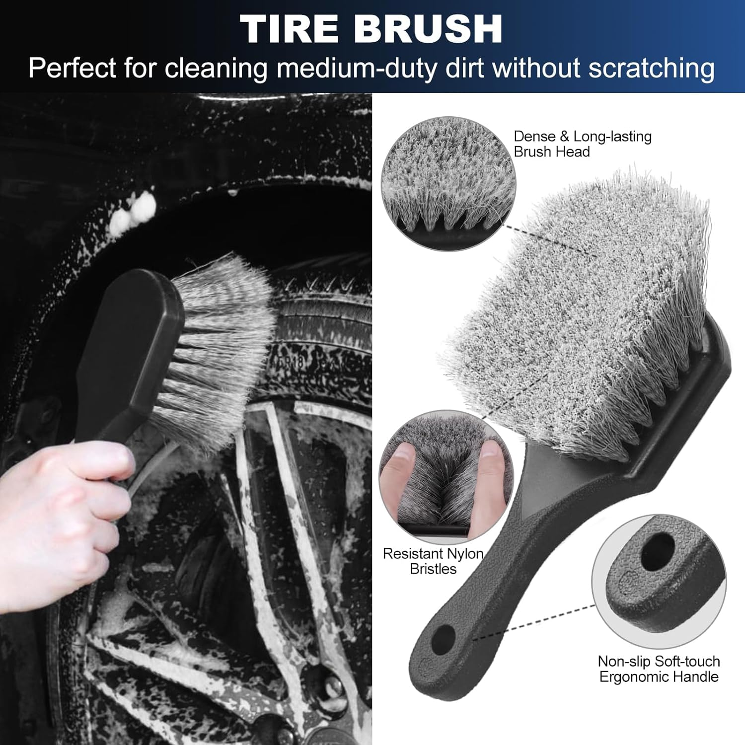 Car Wheel & Tire Brush Set, Wheel Cleaner Brush, Soft & Stiff Bristle Cleaning Brush, Wheel Brushes for Cleaning Wheels, Rim Brush for Car Body Exterior Surface, Truck, SUV, RV, Motorcycle