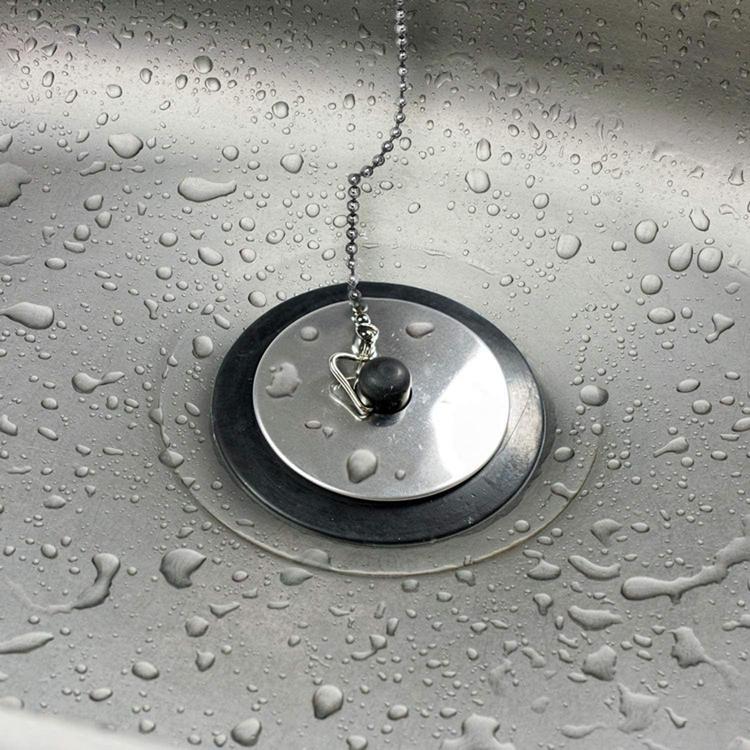 Universal Bath Plug with Chain, Bath Plug Replacement, Bathroom Sink Plug Replacement, Drain Stopper for Bathroom and Kitchen, 42 Mm to 45 Mm image number 2