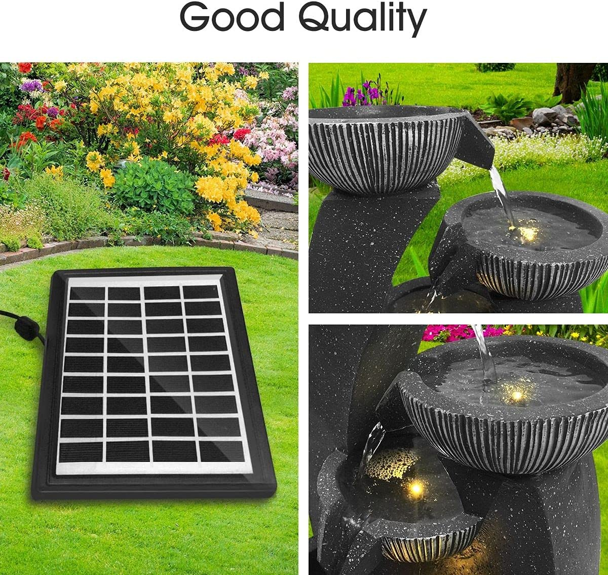 4-Tier Solar Water Fountain Garden Features Outdoor Indoor Bird Bath with LED Light Grey image number 1