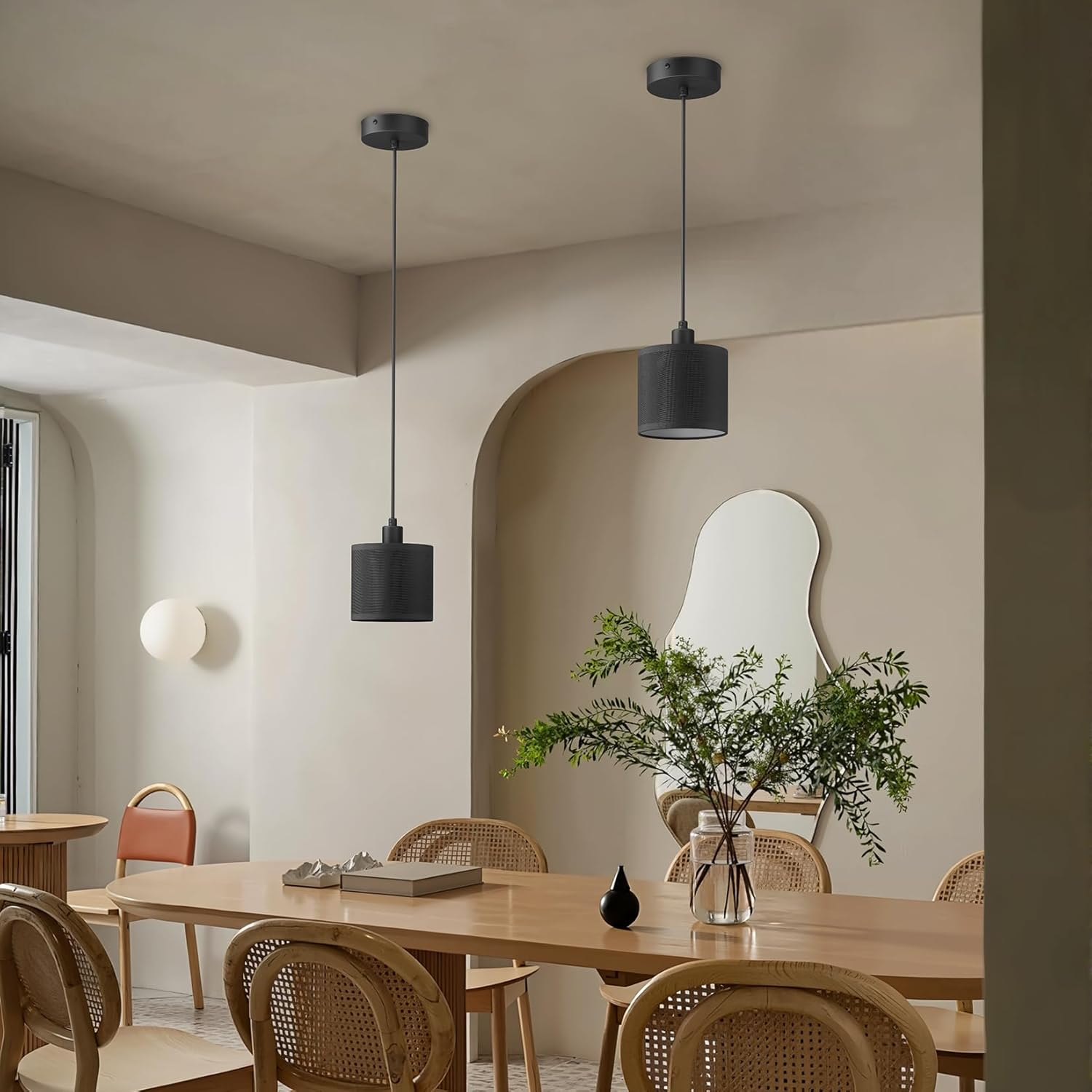 Klighten 2 X E14 Pendant Light, Height Adjustable, Modern Design, Simple Hanging Lamp for Dining Table, Bedroom, Kitchen, 40 W Max, Bulb Not Included, Black image number 3