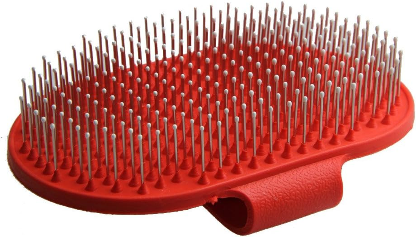 Emours Pet Rubber Grooming Brush Massager with Adjustable Loop Handle and Stainless Steel Pin Color May Varies image number 3