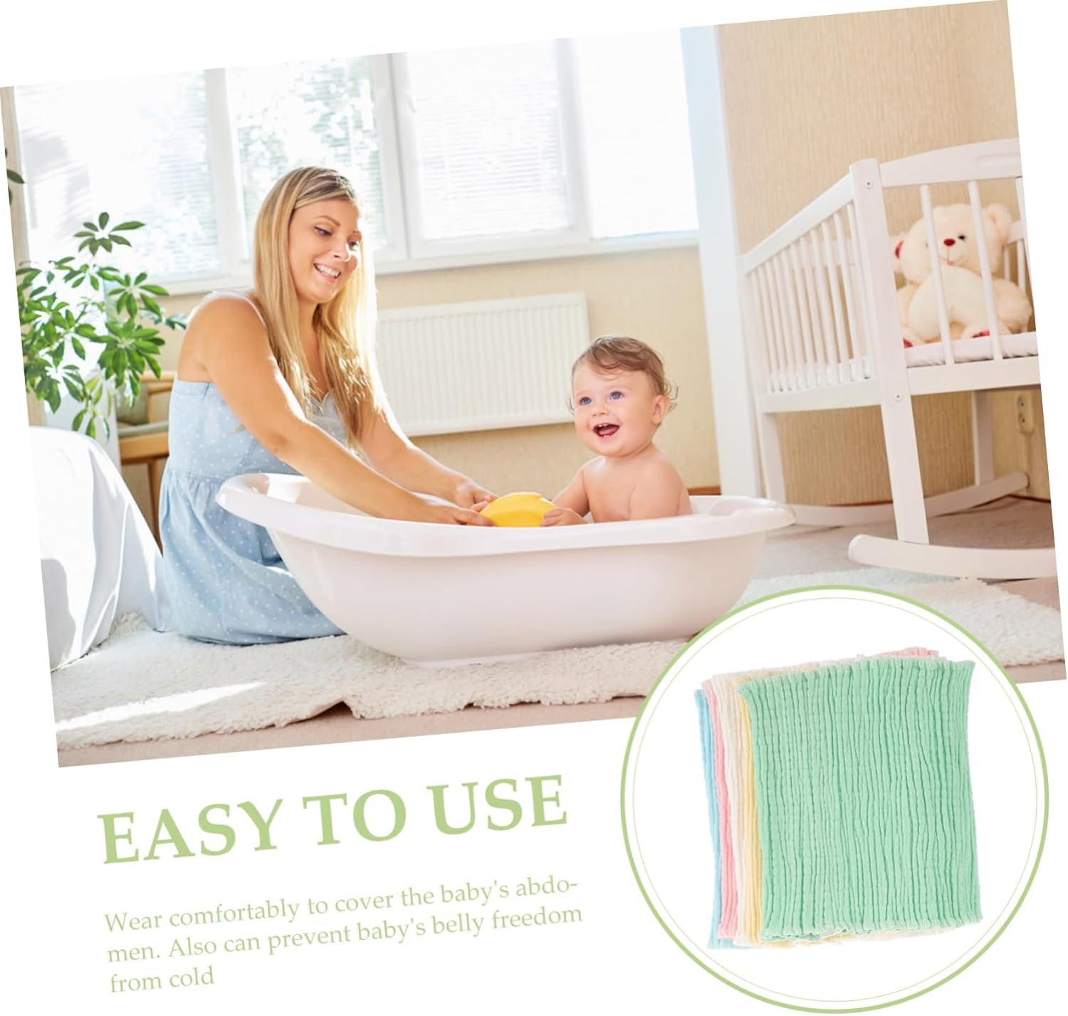 ERINGOGO 5Pc Baby Belly Bands for Newborns, Infant Navel Straps Gas and Colic Relief, Cotton Soft Elastic Waist Support, Thick Wide Soft Breathable Wraps for Baby Supplies image number 5