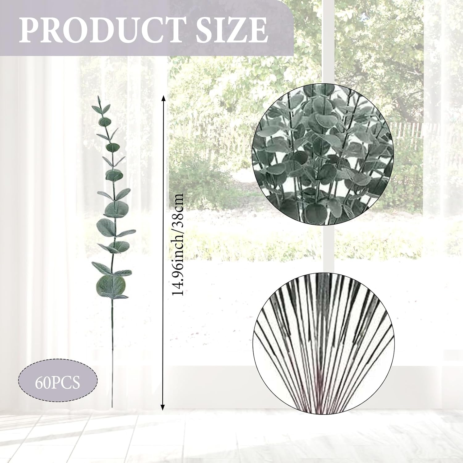 60 Pcs Eucalyptus Stems, Artificial Eucalyptus Leaves Stems Artificial Fake Flowers for Home Office Flowers Bouquet Centerpiece Wedding Decoration Christmas Decor,Bridesmaids Bouquets (60)