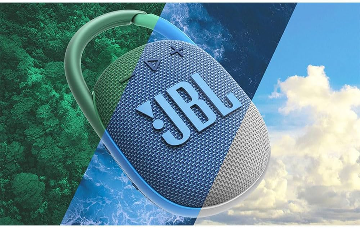 JBL Clip 4 Eco Bluetooth Speaker Made of Recycled Material in White - Waterproof, Portable Music Box with Practical Carabiner - up to 10 Hours of Wireless Music Streaming
