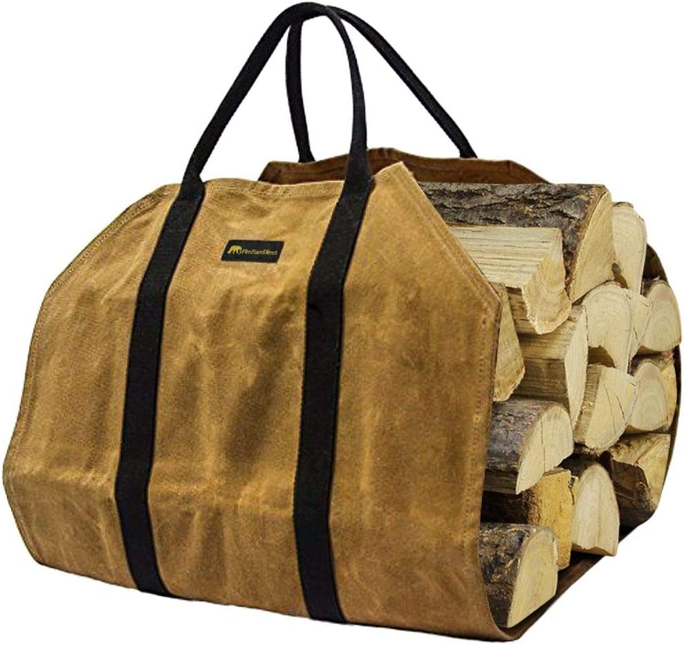 Sturdy Waxed Canvas Firewood Log Carrier, Durable Firepalce Wood Bag with Reinforce Duty Straps Green