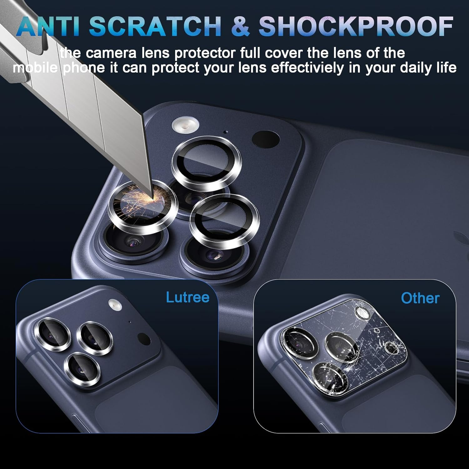 Lutree Tempered Glass Camera Protection for Iphone 17 Pro/Iphone 17 Pro Max, 9H Hardness, HD Individual Lens Film, Metal Ring + Protective Glass, Anti-Scratch Camera Protection, Transparent image number 3