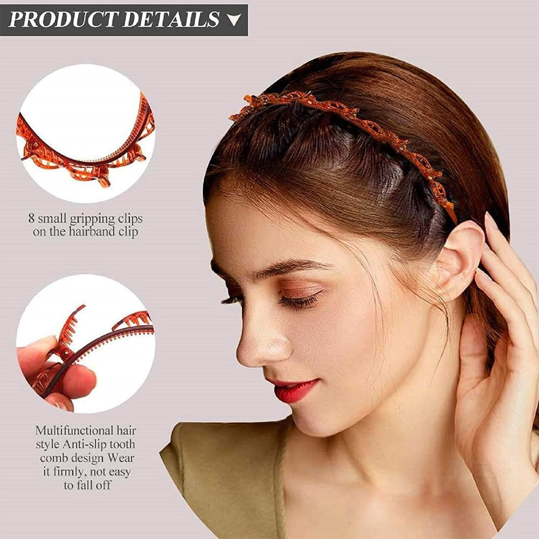 LICHUANUK Bangs Hairstyle Hairpin, 2 Pieces Hairstyle Aid Headband with Clips, Hairpins Hairdressing Supplies, Headband Hair Accessories Hair Band, Hair Band with Clips, Twist Clip Headband image number 4