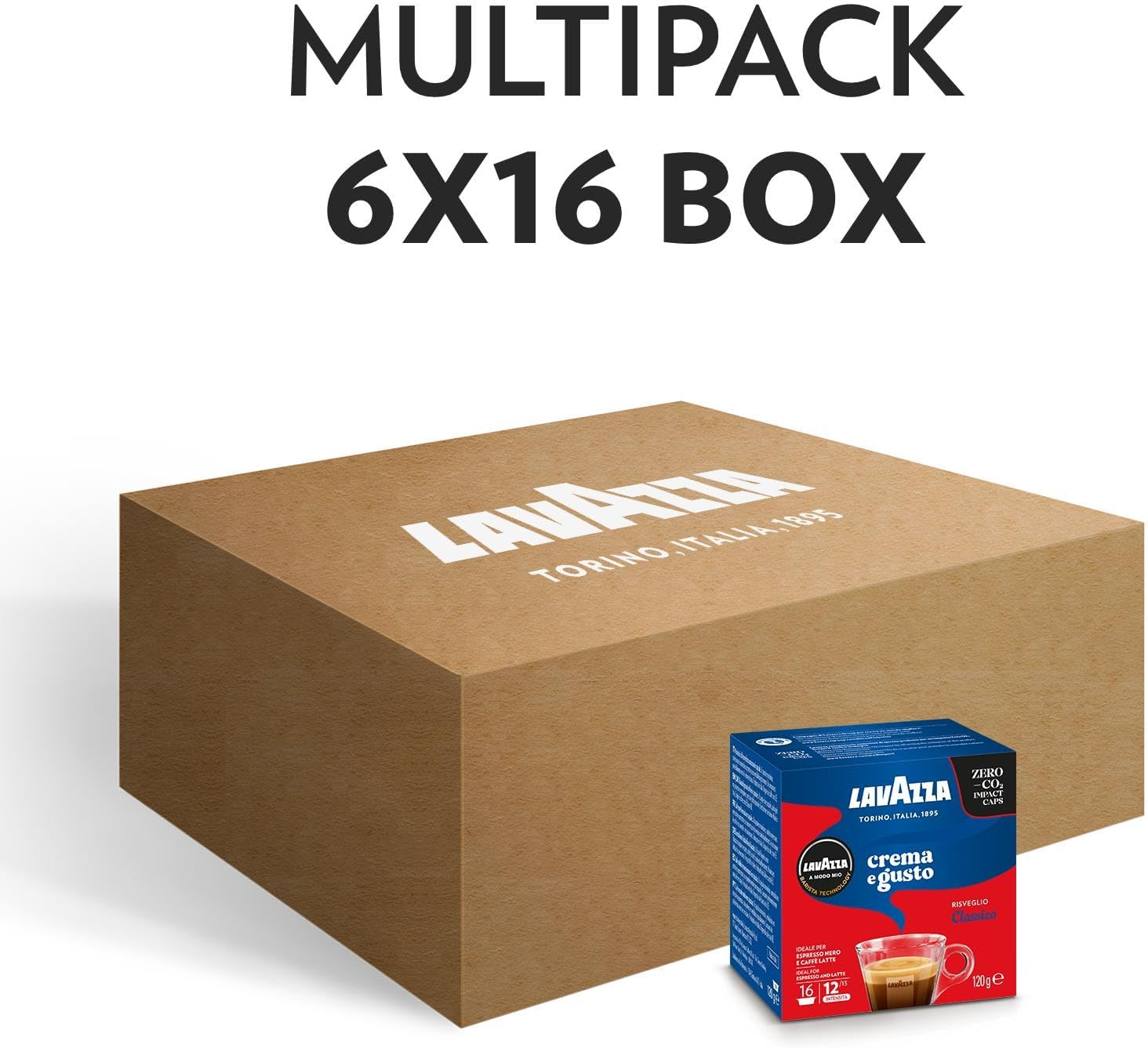 Lavazza, a Modo Mio Crema E Gusto Classico, 96 Coffee Capsules, for an Espresso with Chocolate and Dried Fruit Notes, Arabica and Robusta, Intensity 12/13, Medium Roast, 6 Packs of 16 Capsules image number 2