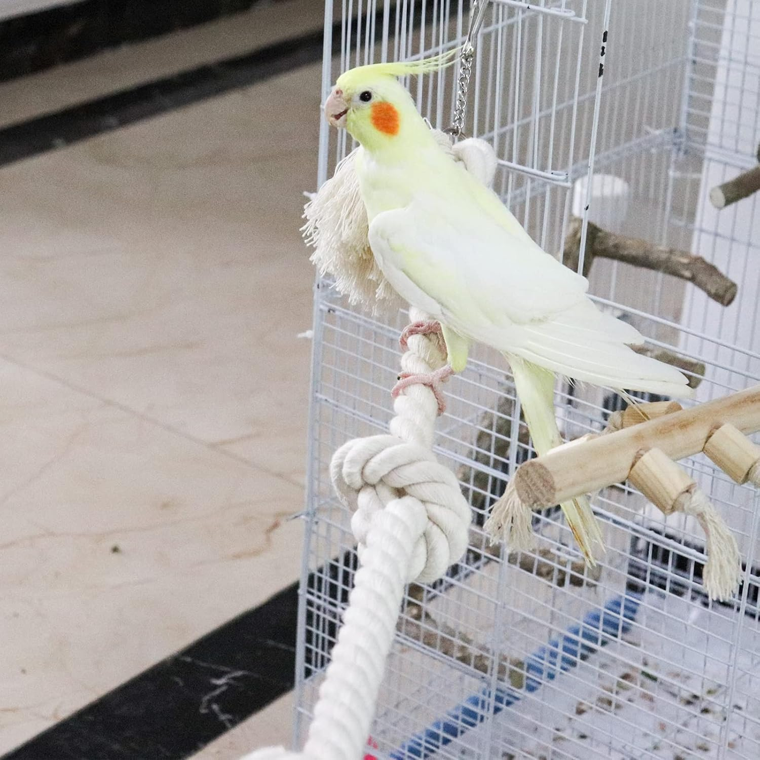 78.7 Inches Cotton Climbing Rope, Lengthen and Bold Bird Ladder Bridge, Swing Pet Cage Accessories for Parakeets, Cockatiels, Macaw (Grey, One Size) image number 2