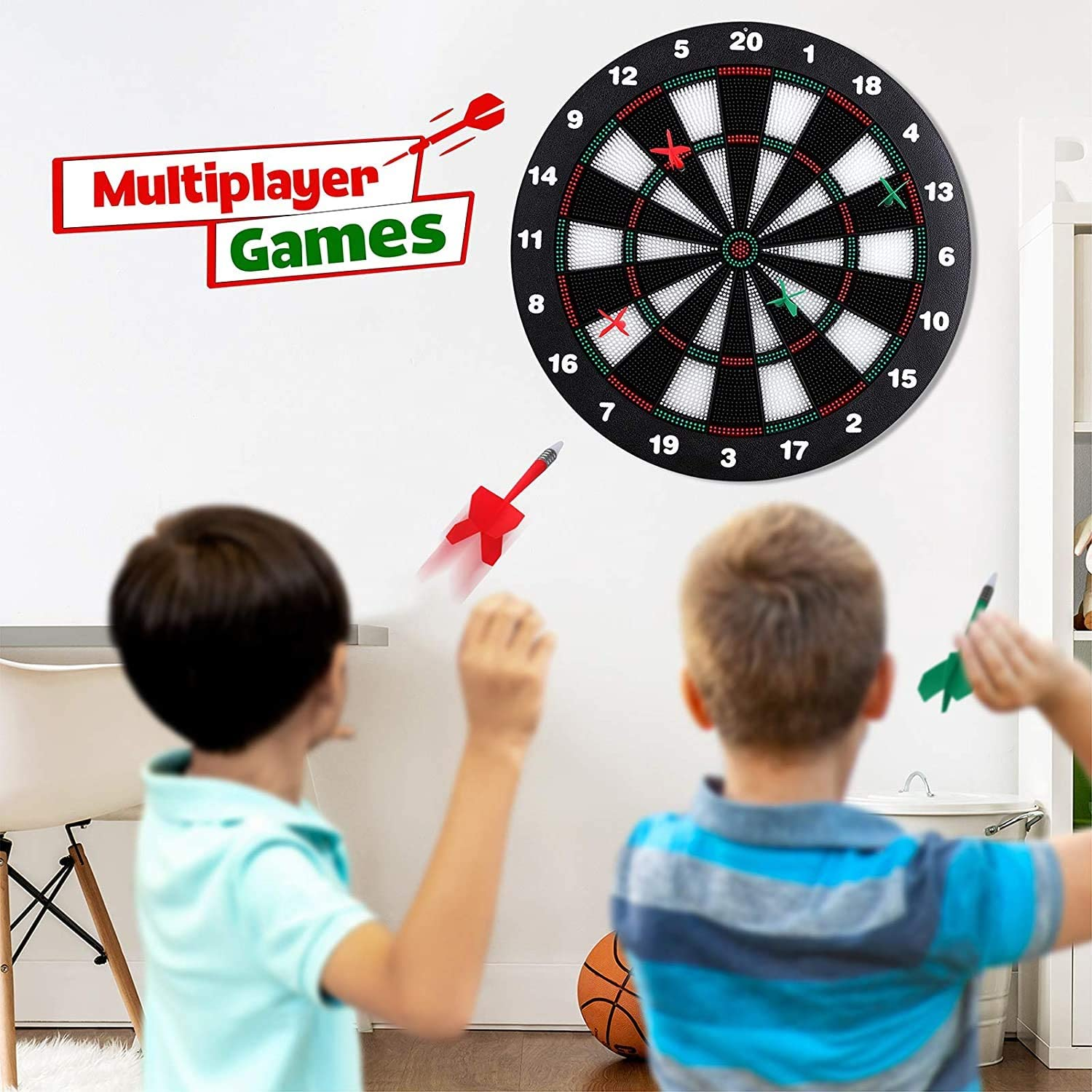 Safety Dart Board Set for Kids and Adults - 16 Inch Soft Rubber Board Game with 6 Darts for Outdoor/Indoor Family and Office - Best Game Toys Gifts for Boys Girls image number 6