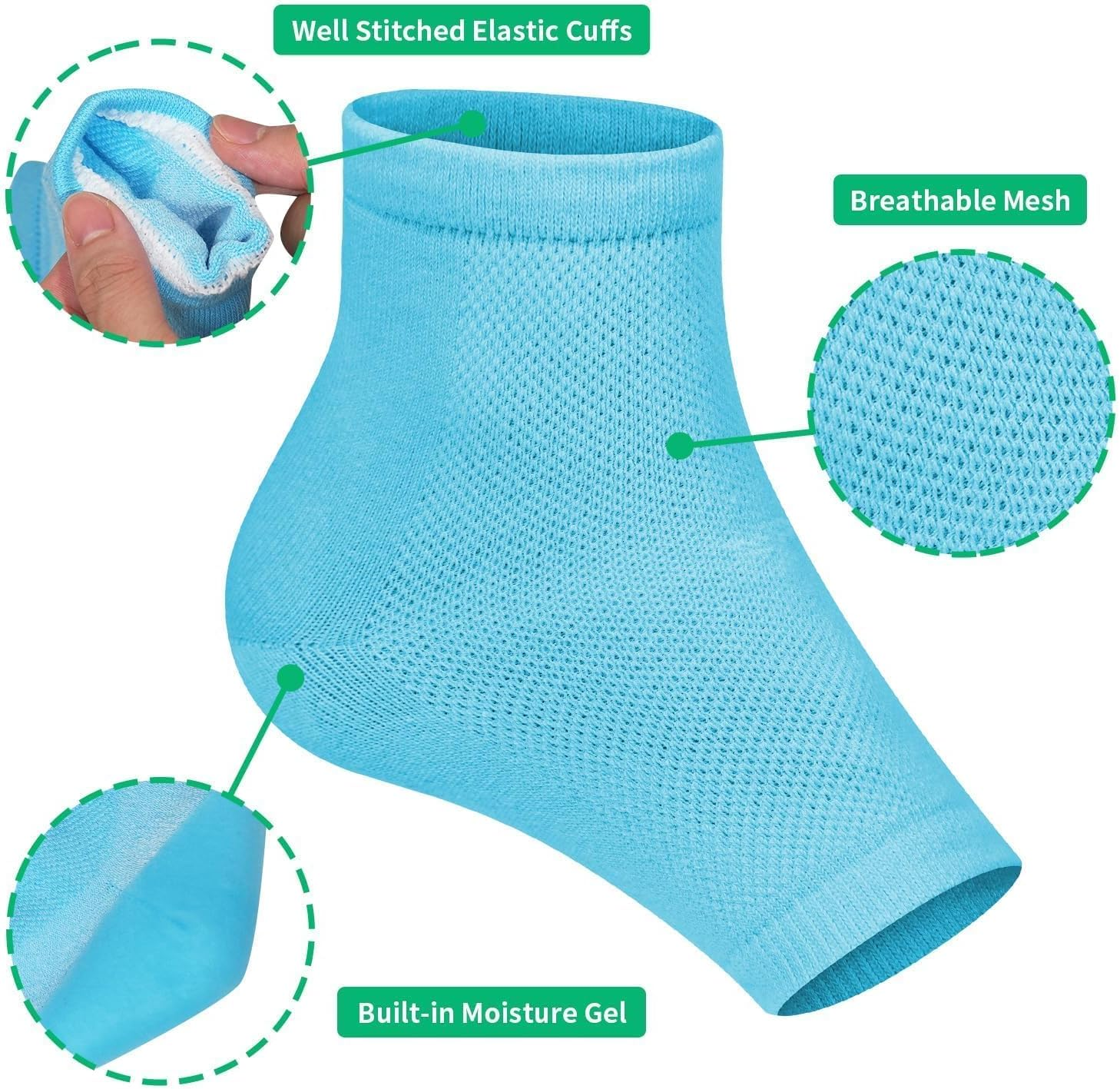 YBVABE Moisturizing Gel Heel Socks - 12Pieces Soothing Spa Therapy for Dry, Cracked Heels, Includes Gel Lined Cotton Blend Socks for Day and Night Heel Care, Unisex, One Size Fits Most image number 5