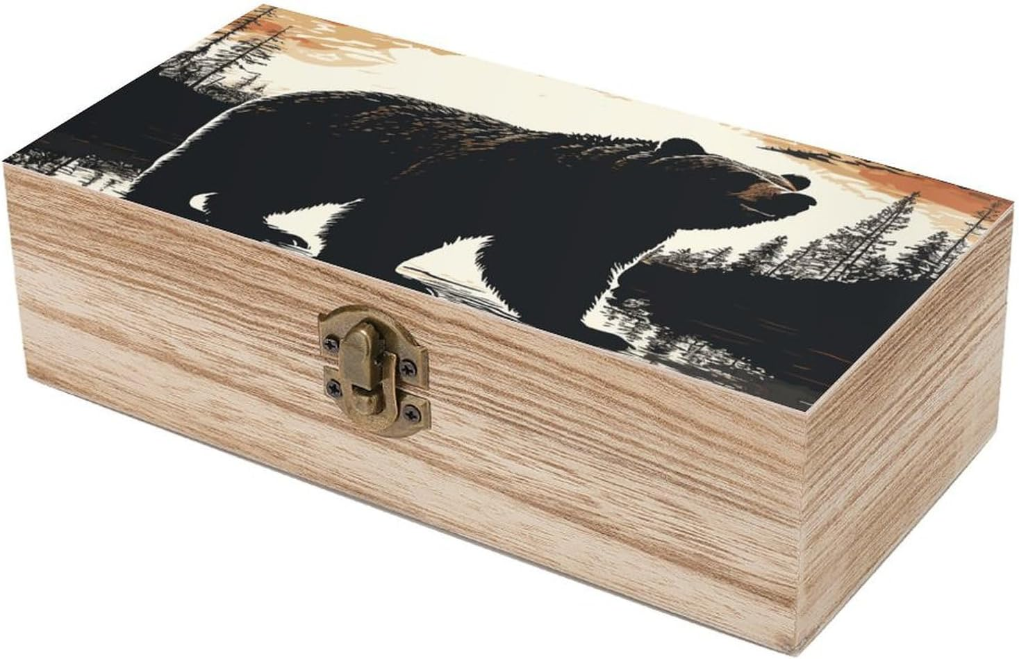 Bear Silhouette Wooden Box Wood Wedding Keepsake Boxes with Lids Small Decorative Boxes Lightweight Wooden Memory Storage Box for Crafts Keepsakes Jewelry Photo Letter Storage image number 5