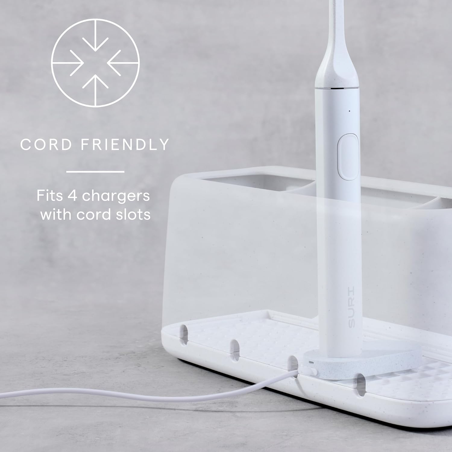 Youcopia the Ledge Toothbrush Holder, 3-Slot, Bathroom Vanity Counter Organizer with Cord Slots, Removable Base and Storage for Phones, Toothpaste and Accessories image number 5