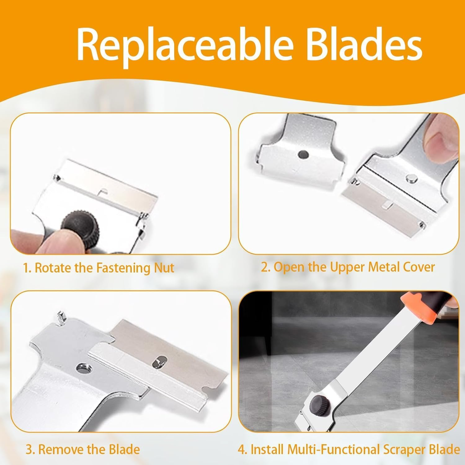 Window Razor Scraper Set, 2 Pack Long Handle Glass Cleaning Tools with 20 Blades Metal and Plastic Blades, Long Handle Cleaning Scraper Tools with Metal and Plastic Blades for Cleaning Sticker