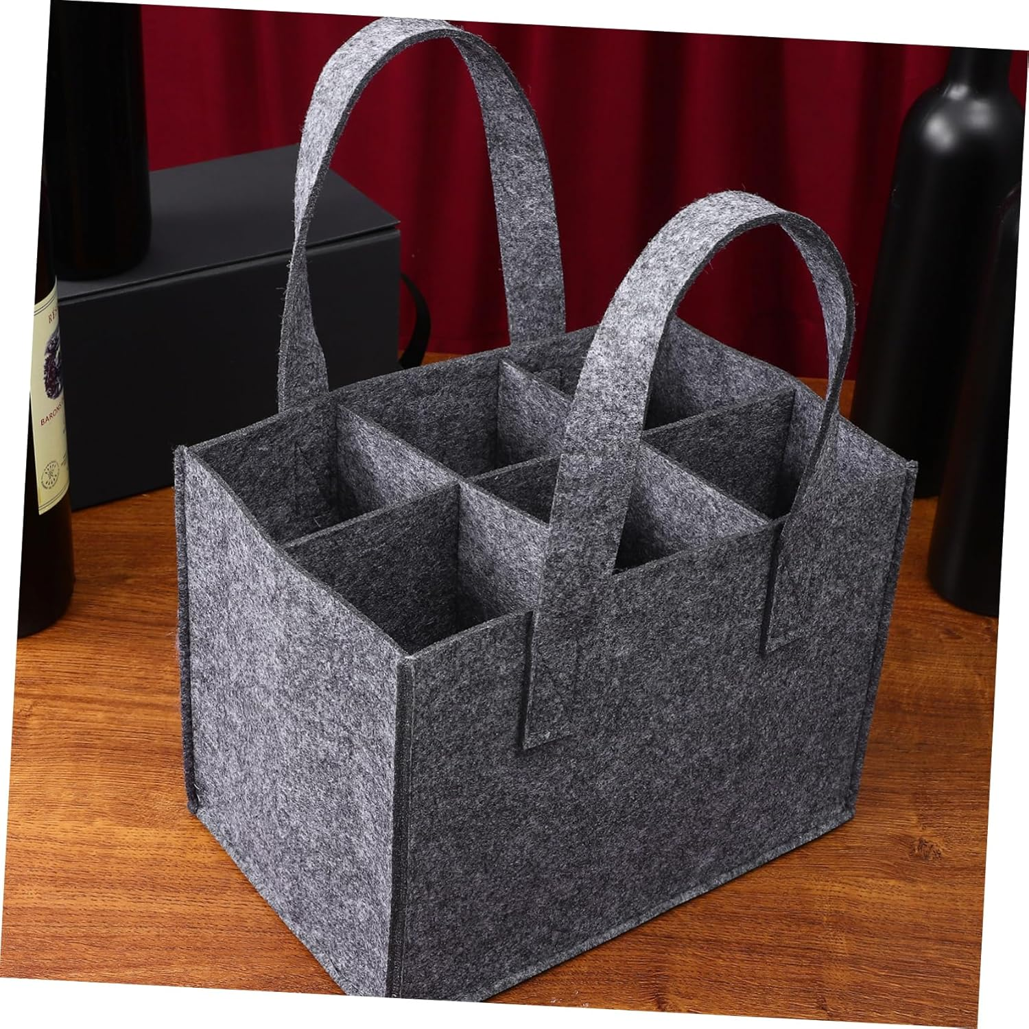 Gogogmee Bottle Tote Bag for 6 Bottles 4Pcs Thick Felt Wine Carrier with Divider Handbag Portable Wine Storage Bag for Travel Camping Picnic image number 6