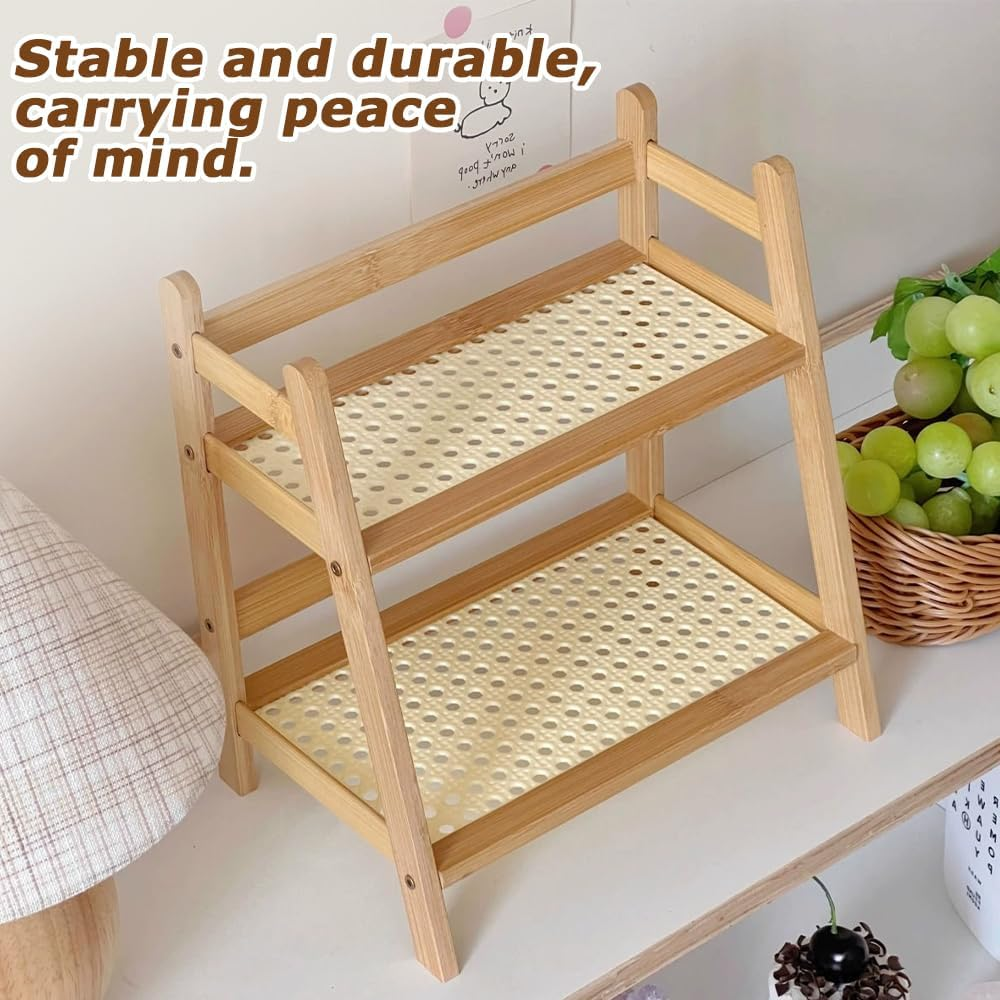 Double Layer Storage Rack with Durable Mayerial, Portable Kitchen Accessories Holder, Bamboo Desk Organizer, Durable & Minimalist Design for Home, Office, Dormitory image number 5