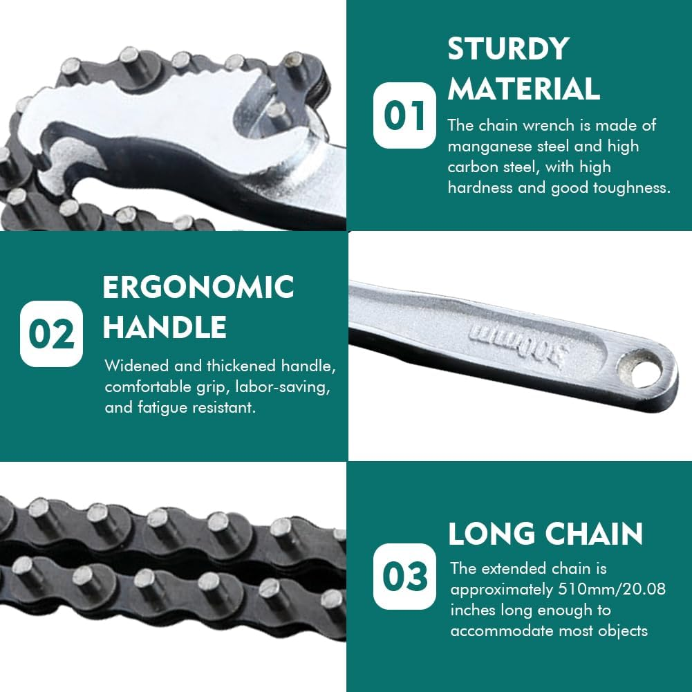 12Inch Chain Wrench,Heavy Duty Pipe Fitting Chain Wrench,Portable Plumbing Spanner,Adjustable Long Handle Wrench Tool for Oil Filter,Water Purifier Belt,Pipe Fitting ﻿ image number 5