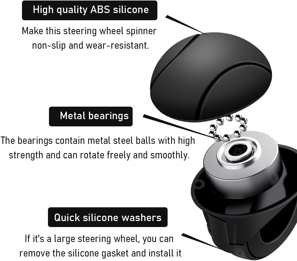 Car Steering Wheel Knob, Non-Slip Silicone Steering Wheel Spinner Knob, 360&deg; Rotatable Steering Wheel Aids Power Handles, Universal Interior Decor Car Accessories image number 1