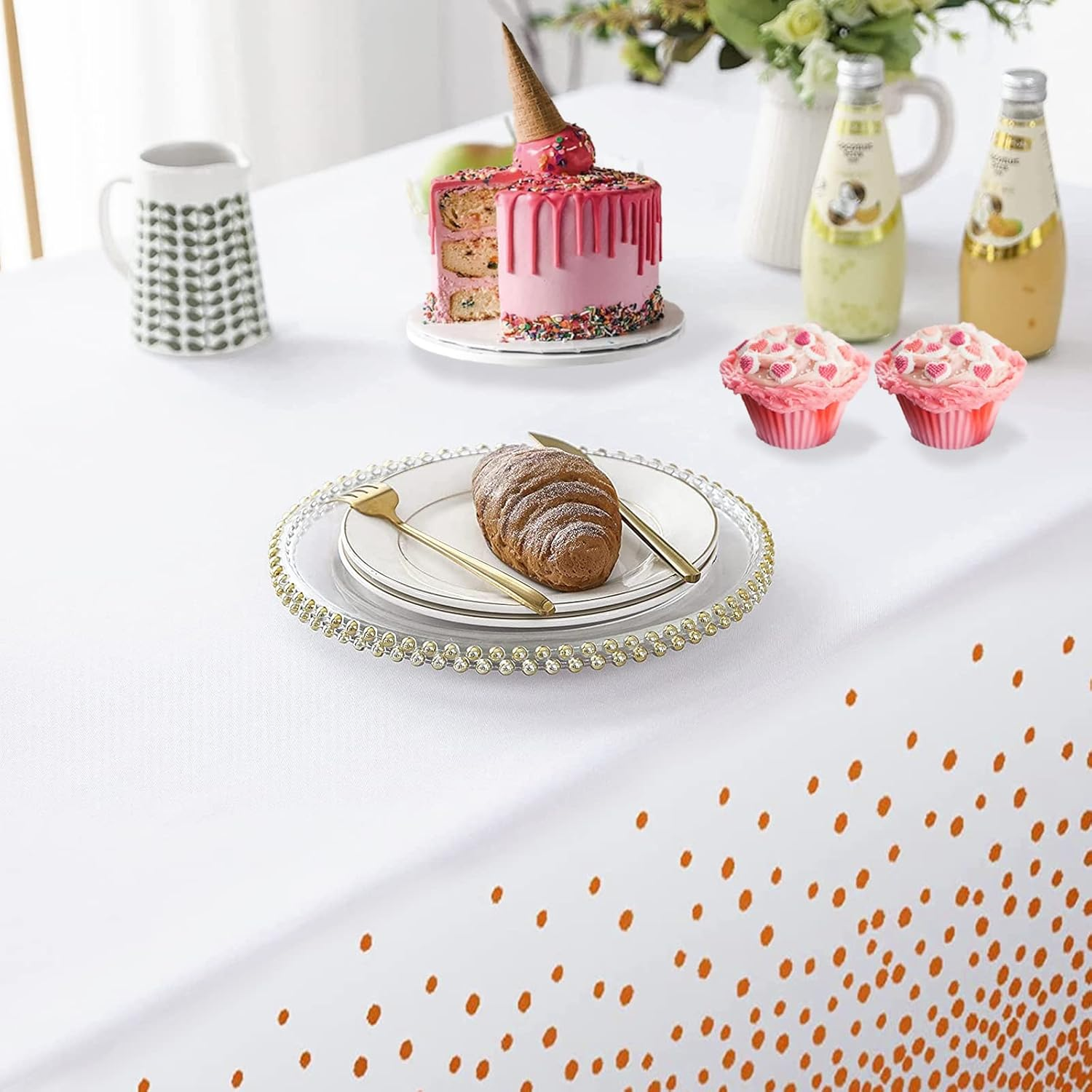 Disposable Plastic Tablecloths, 4 Pack White and Pink Sequins Tablecloth 54" X 108" Party Table Cover Table Runner for Rectangle Tables up to 8 Ft and Birthday Wedding Christmas New Year BBQ Banquet