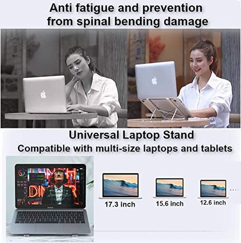 Portable Laptop Stand, Aluminium Alloy Multi-Angle Height Adjustable Tablet Holder, Anti-Slip Foldable Ergonomic Computer Riser Fits Macbook, Ipad, 10-17 Inch Notebook (Grey) image number 1