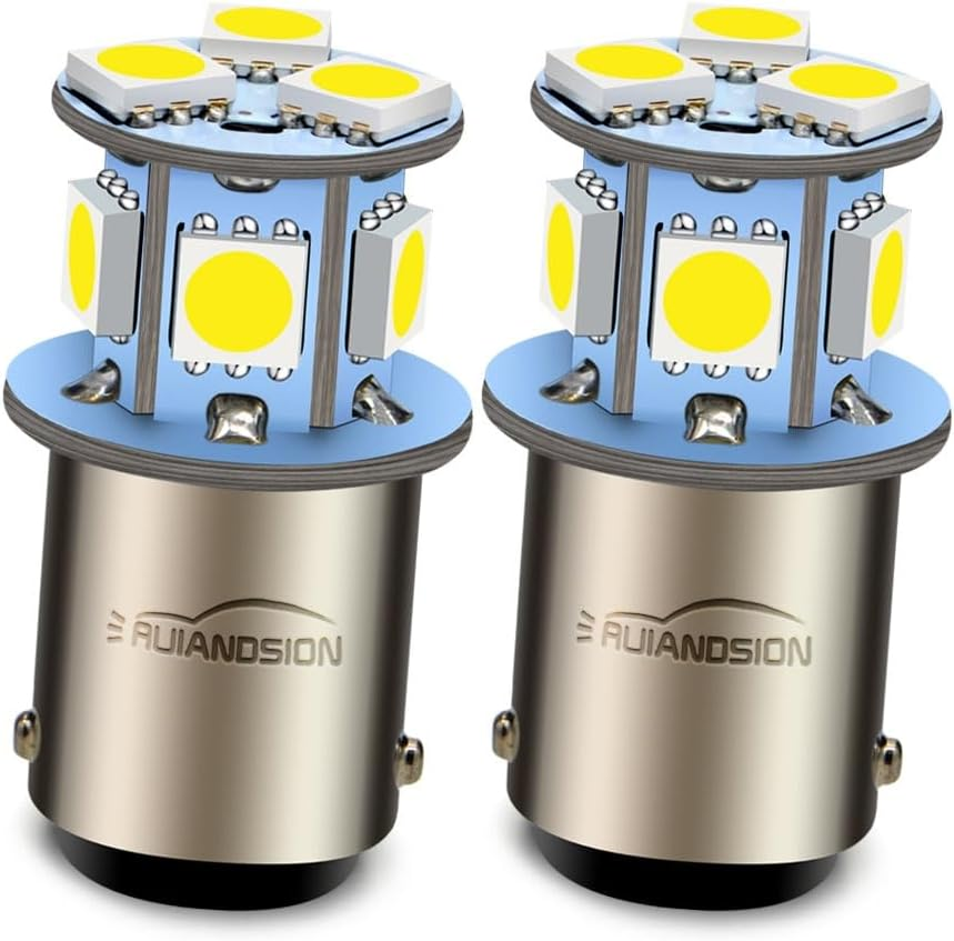 Ruiandsion BA15D 1130 1142 1176 LED Marker Light Bulbs 12V Non-Polarity 6000K White 5050 8SMD Chip LED Bulb for Reverse Light Turn Signal Tail Light Pack of 2 image number 1