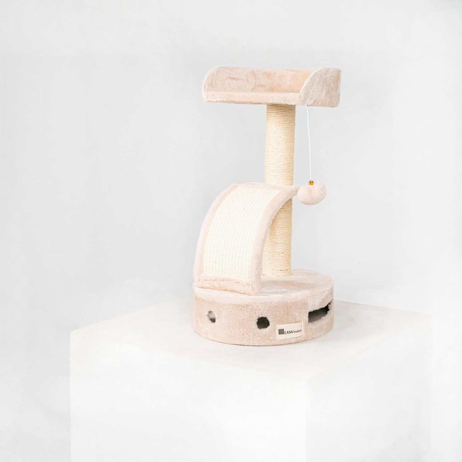 CASA Basics Cat Tree Tower, 58Cm Height, Plush Platform with Scratching Post and Dangling Ball (Beige) image number 2
