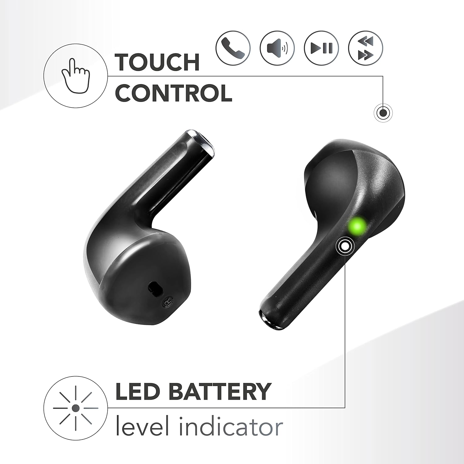 Music Sound | Swag Wireless Capsule Headset - Playback Time up to 20 Hours - Bluetooth - Black image number 1