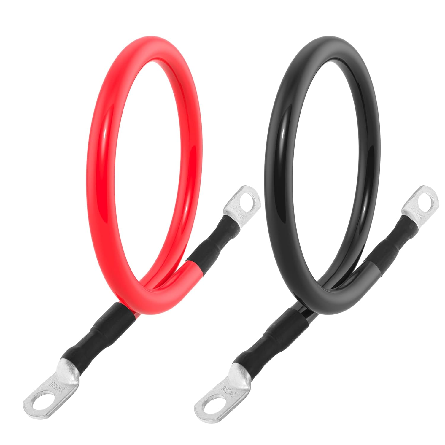 2 AWG Battery Cable 2AWG Gauge Battery Inverter Cables with 3/8 in Lugs Pure Copper Power Inverter Wire Set for Solar Marine Boat RV Car Motorcycle 2Pcs (1FT) image number 1