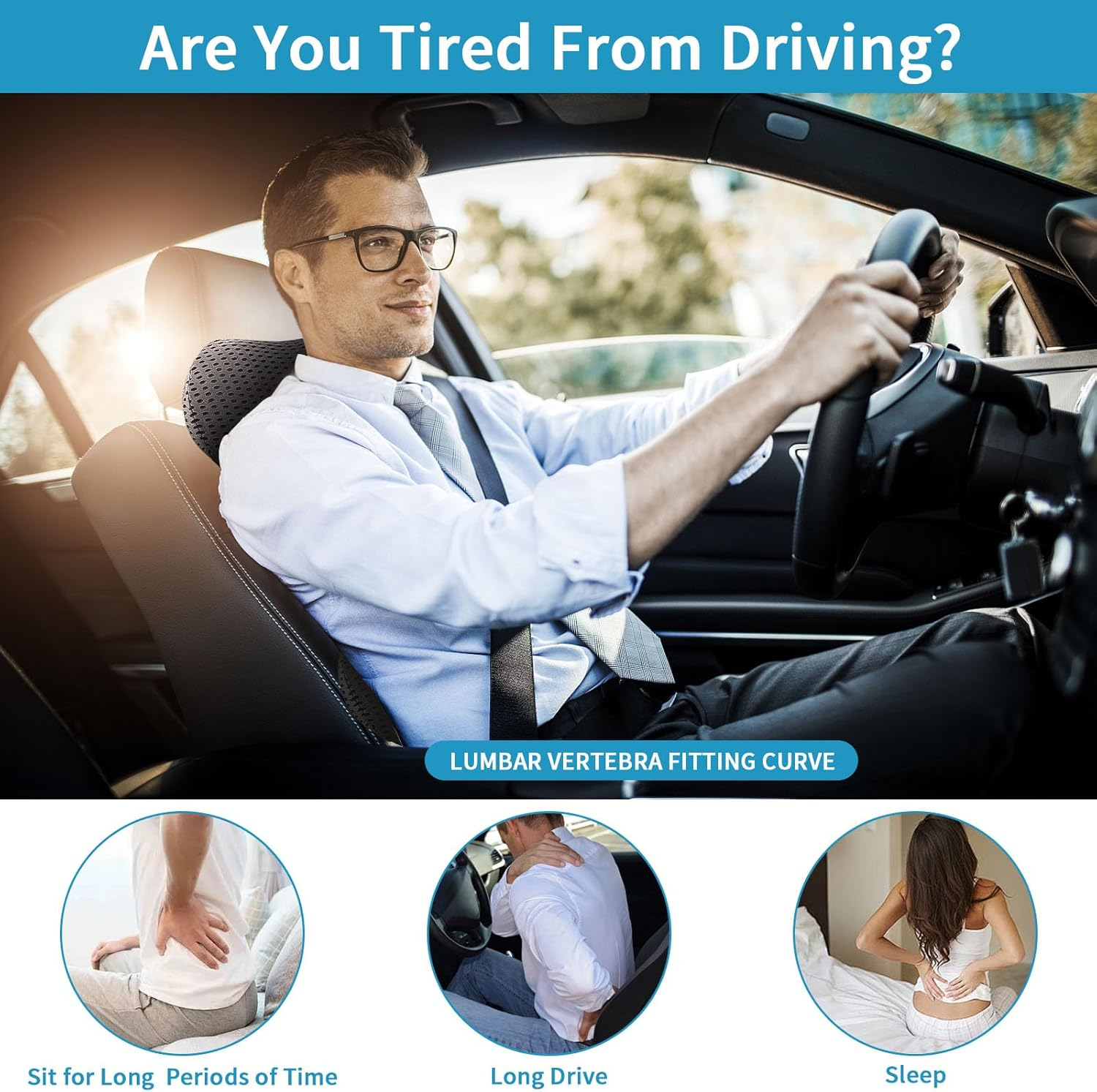 Fiabgum Lumbar Support Pillow - Back Pillow for Low Back Pain Relief,Ergonomic Streamline Car Seat,Breathable & Detachable & Washable,Office Chair, Recliner and Bed (Gray) image number 5