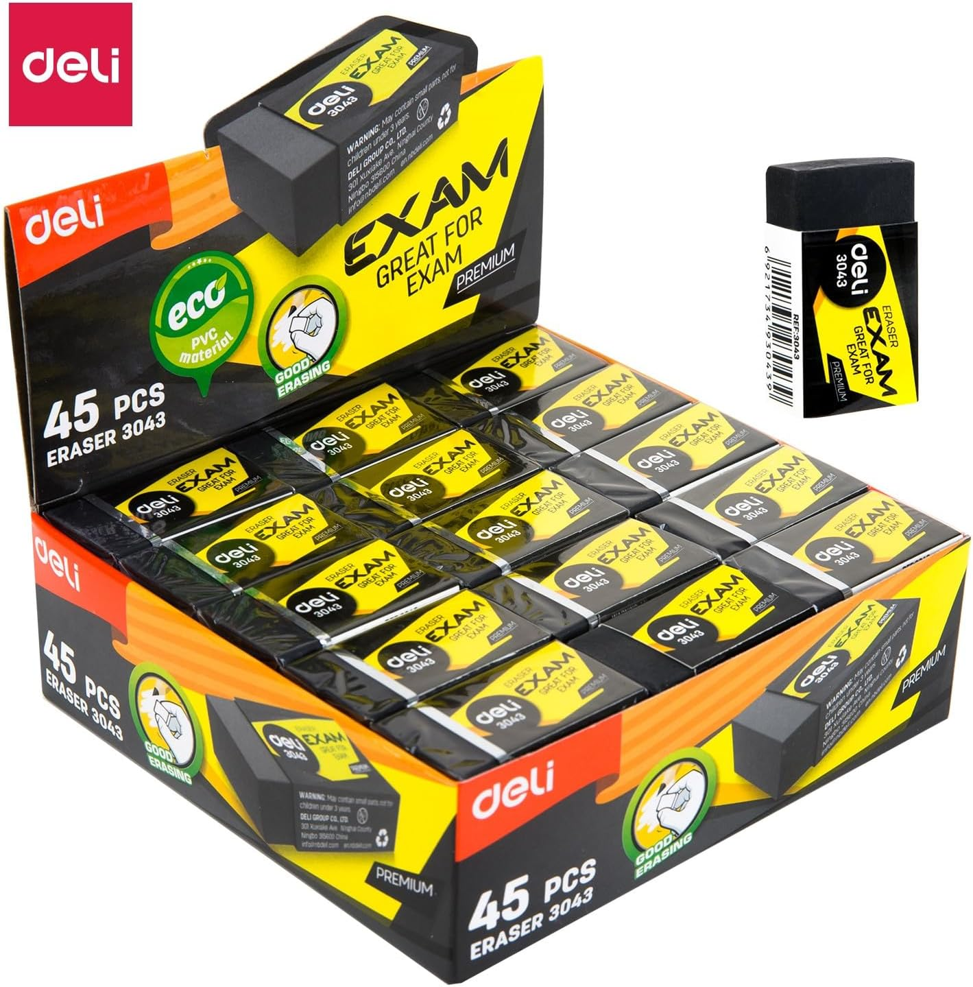 Deli E3043 Exam Eraser, 40 Mm &times; 22 Mm &times; 12 Mm, Black image number 5