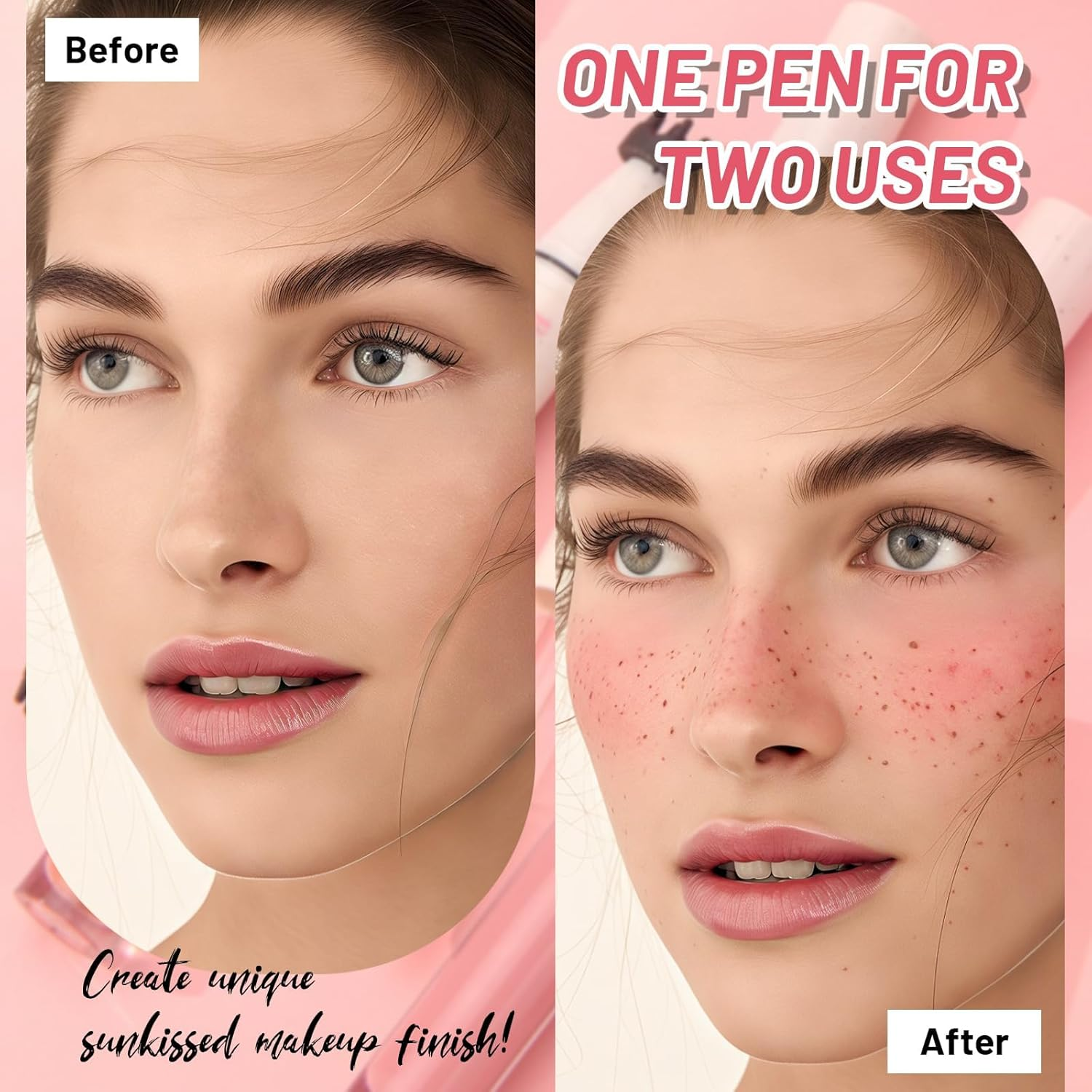 DAGEDA Blush Fake Freckle Pen,2 in 1 Faux Freckles Stamp & Liquid Blush,Natural Lifelike Make-Up Pen, Waterproof,Long-Lasting Matte Makeup,With Powder Puff(01 Light Pink) - Light Pink image number 4