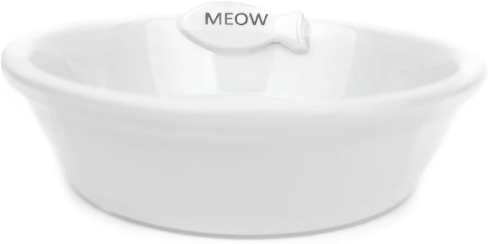Cattitude Cat Bowl Ceramic Pottery Fish White, White - Cat Bowl, Handcrafted, Durable, Heavyweight Stability image number 1