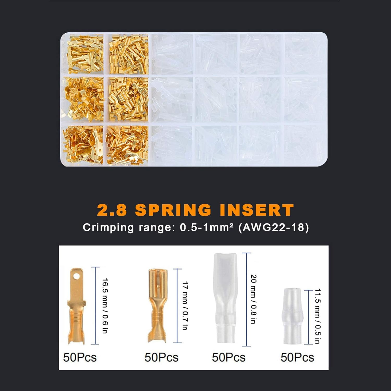 Wire Stripping Tool Set with 7In Crimping Plier and 300PCS 2.8/4.8/6.3 Type Spring Insert,Wire Crimping Pliers Compatible Wire AWG 22-28(0.5-1Mm&sup2;) AWG 20-16(0.75-1.5Mm&sup2;) for Electricians Appliances image number 3