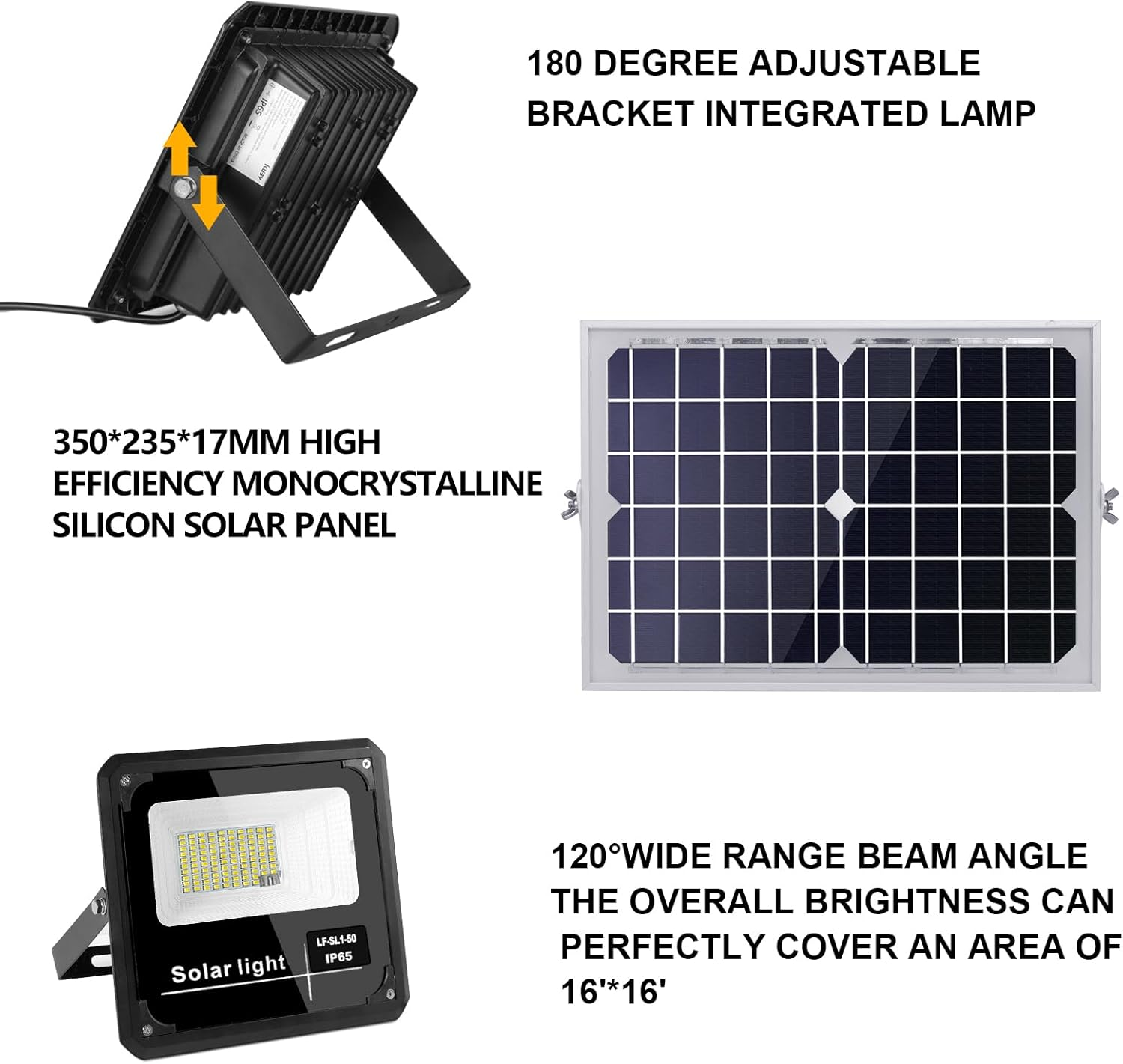 Ikuby Outdoor Solar Flood Light Dusk to Dawn 10W 6V 350*235Mm Solar Panels,96 Leds 1000 Lumens Waterproof IP65 with Remote Control,Security Lighting for Yard Garden Gutter Swimming Pool Pathway Area image number 4
