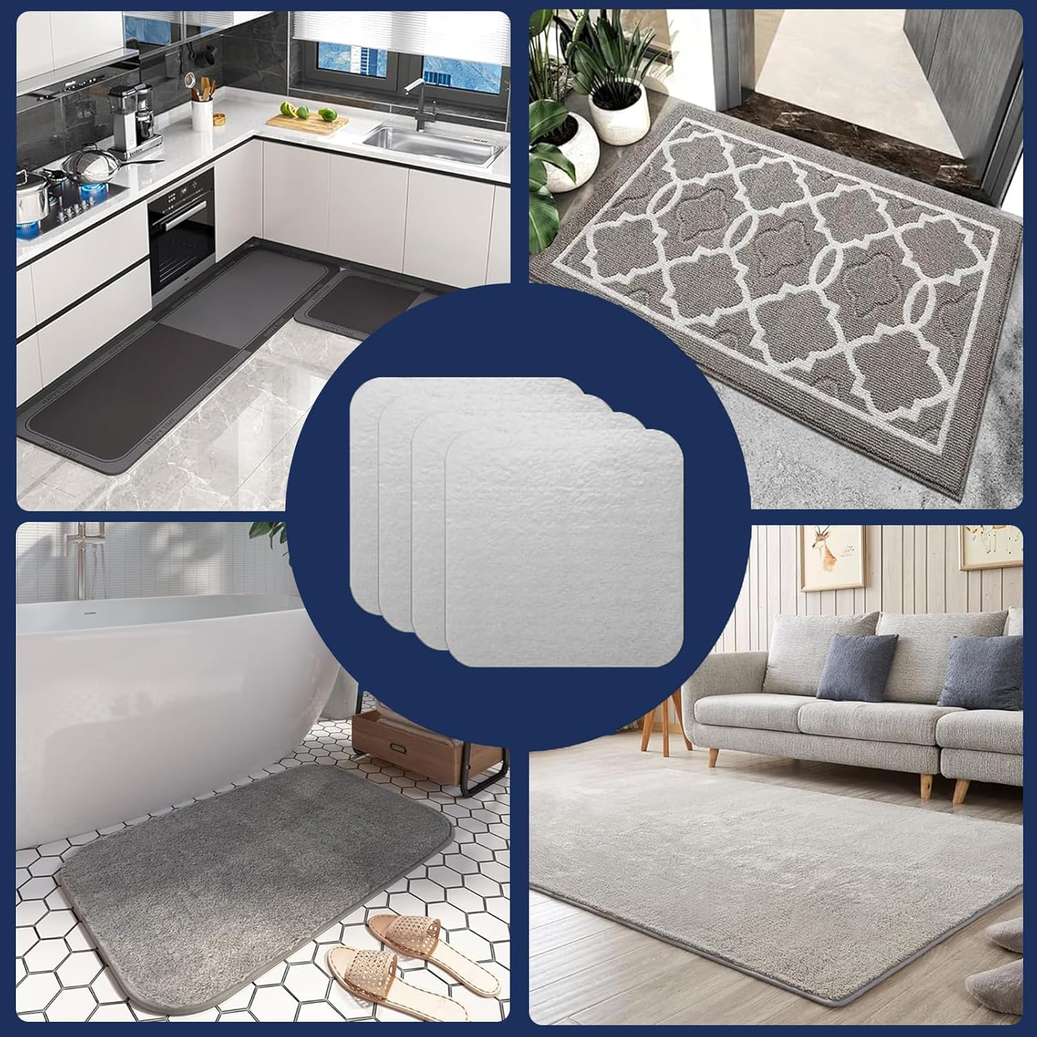 Zvorgath 4 Pcs Rug Pad Gripper, Vacuum Tech Rug Pad Gripper, anti Curling, Non Slip, Reusable for Carpets, Floor Mats,Tile Floors, Wall, image number 3