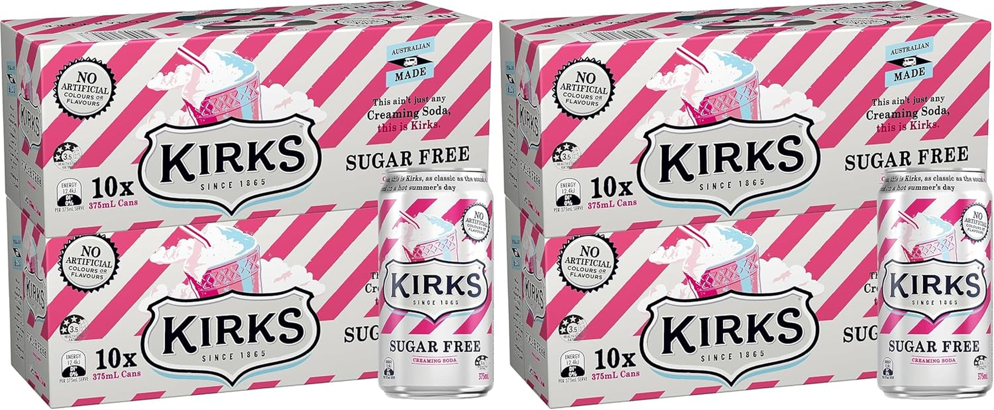 Kirks Creaming Soda Flavour Sugar Free Soft Drink Multipack Cans 20 X 375 Ml (Pack of 2)