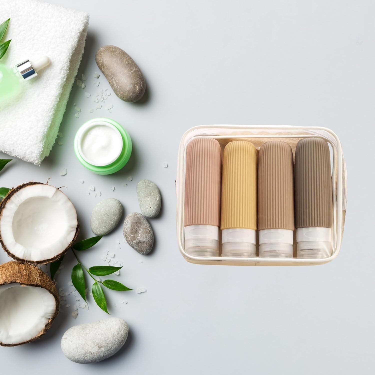 Fabulle Travel Bottles for Toiletries, 4 Pack, BPA Free Silicone, Leak Proof, with Clear Bag (Pack of 4) 3Oz,