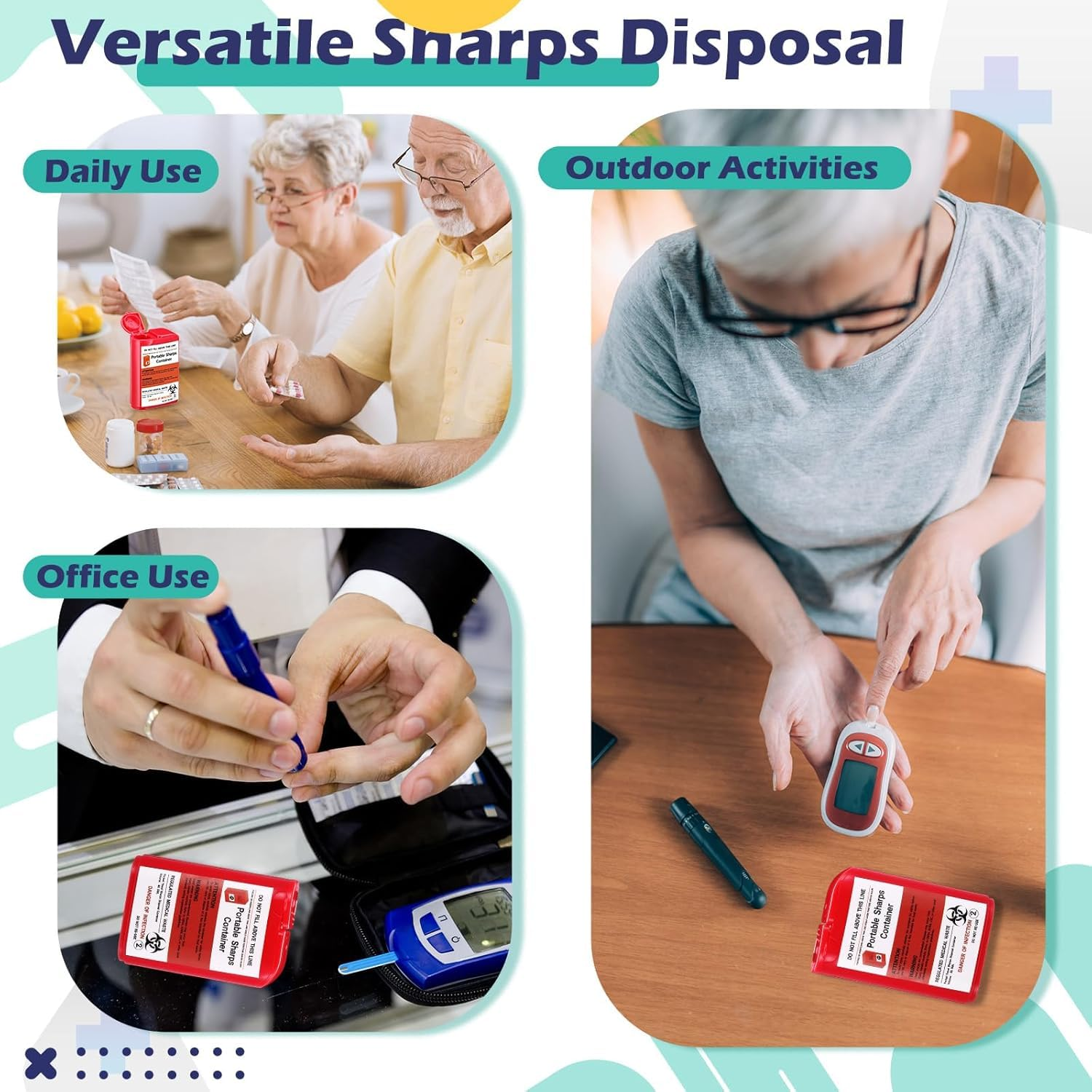 Portable Sharps Container, Designed for Safe and Convenient Handling of Insulin Needles, Pen Needles, and Other Medical Sharps during Travel or at Home and Office, 5 Packs