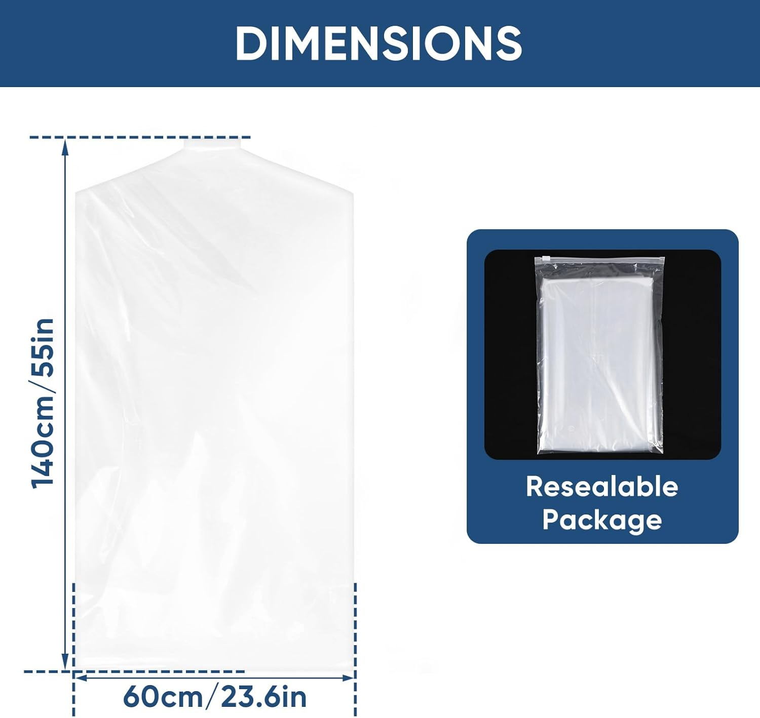 Smilelucky 50 Pack 60X140Cm Garment Bags for Hanging Clothes, Thick Clear Plastic Dry Cleaning Covers for Closet Storage & Travel image number 7