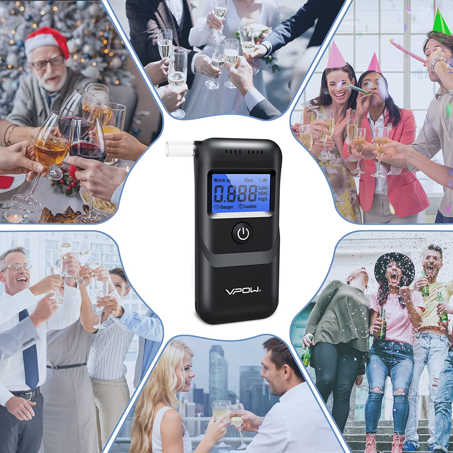 Breathalyzer, VPOW Alcohol Breathalyzer to Test Alcohol with Digital Blue LCD Display, Grade Accuracy Personal Breathalyzers Alcohol Tester for Personal Home Professional Use Blue,1.0 Count