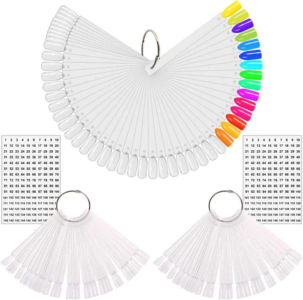 KINGMAS 150 Pcs Nail Swatch Sticks with Ring, Clear Nail Art Color Display False Nail Tips Polish Practice Sticks (1~150 Number Posted) image number 2