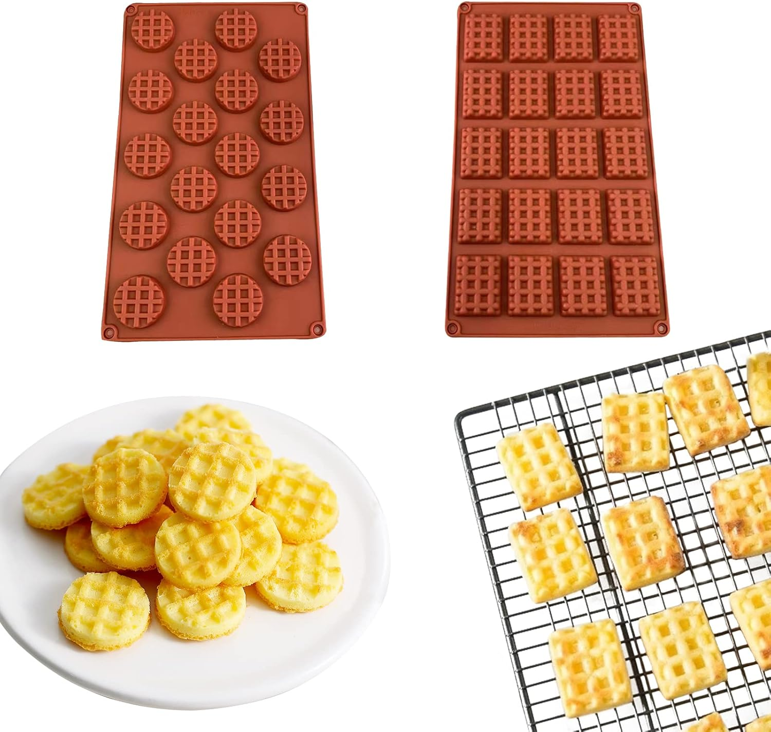 4PCS Silicone Waffle Moulds Rectangle round Heart, Mini Waffle Baking Mold Maker Nonstick, LIOUCBD Cake Chocolate Cookie Candy Gummy Muffin Pans Bakeware DIY Silicone Mould image number 3