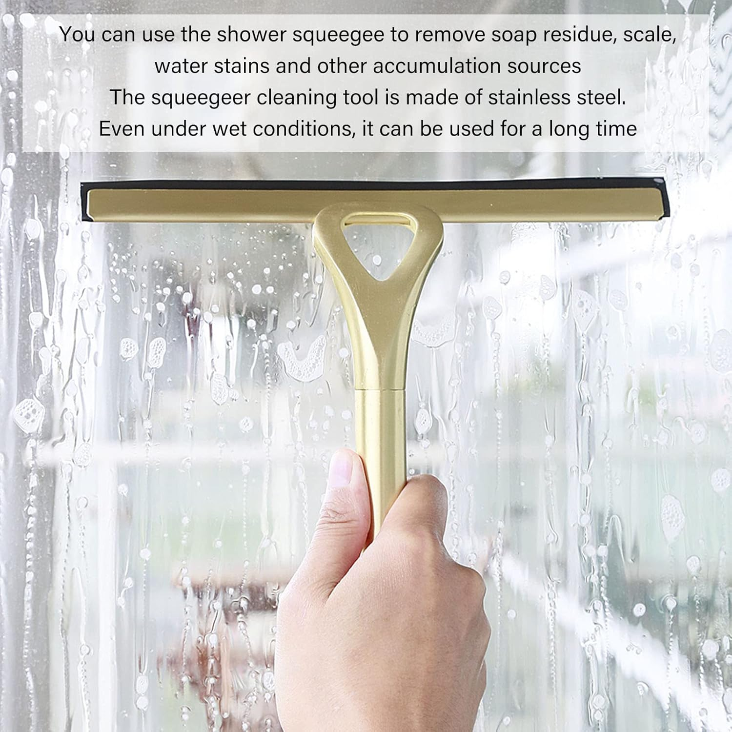 Shower Squeegee Household Window Squeegee for Glass Doors Mirrors, Car Windows, Bathroom Cleaner Tool with 1 Suction Cup Hook Holder Squeegee Stainless Steel for Bathroom Mirror image number 3